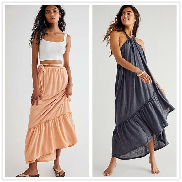 Free People Dresses & Skirts - FREE PEOPLE BEACH Cream Gray Endless Summer Ribbed Convertible Maxi Dress Skirt